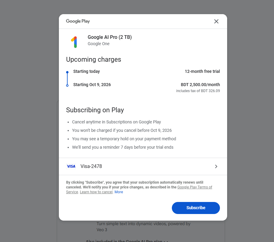 Subscription Page - Gemini AI Pro