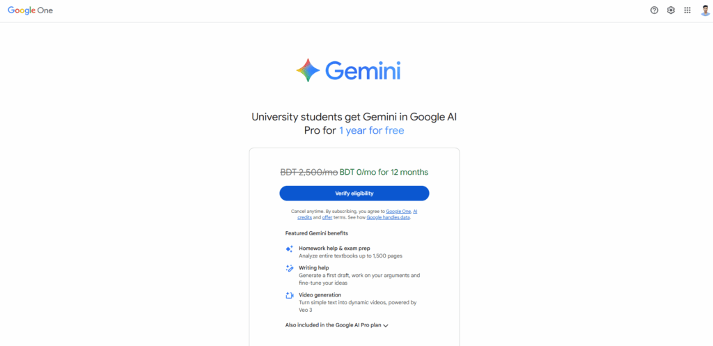 Gemini AI Pro free for students - 2025